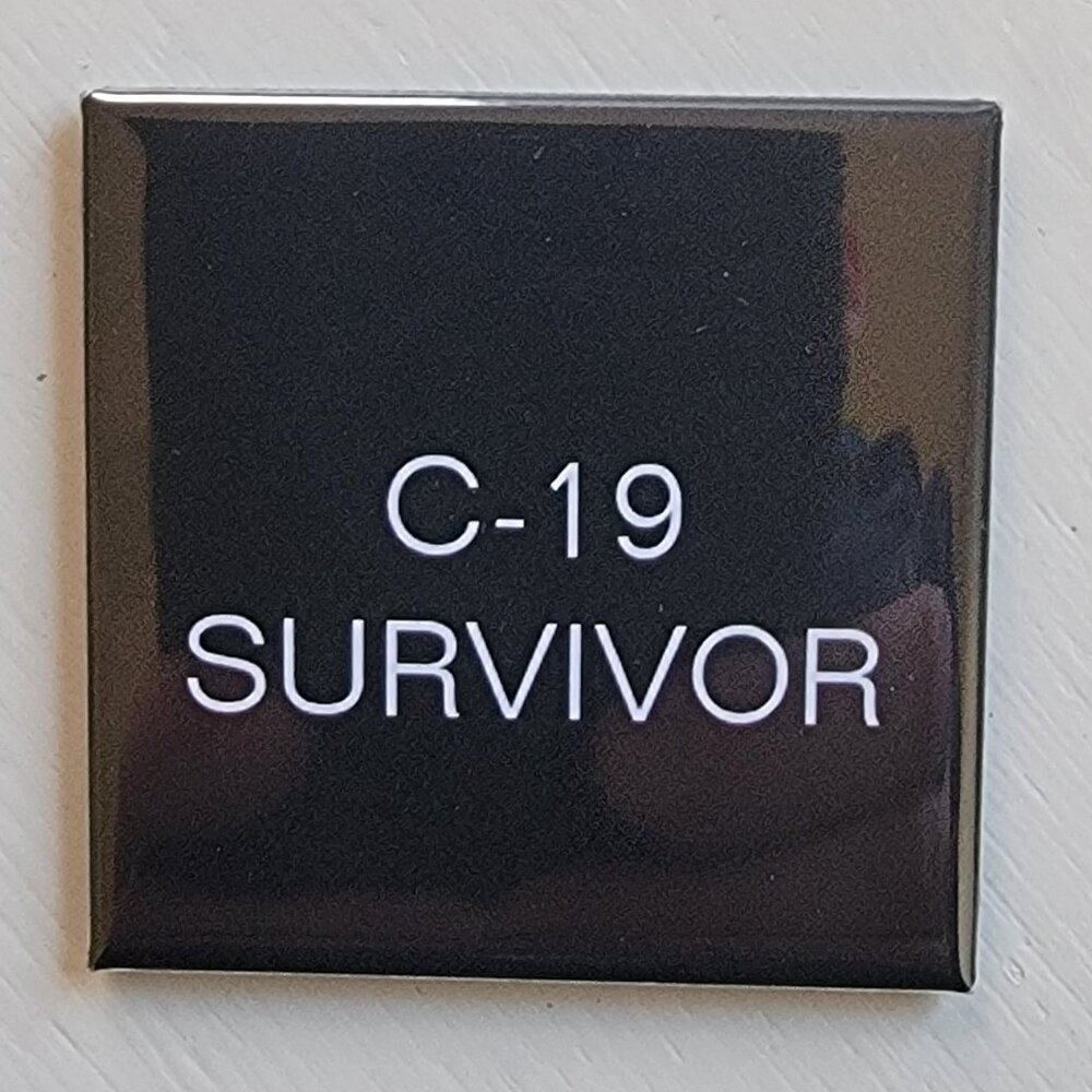 Covid-19 Survivor 2x2 Inch Glossy Black Refrigerator Magnet - Strong Magnet!